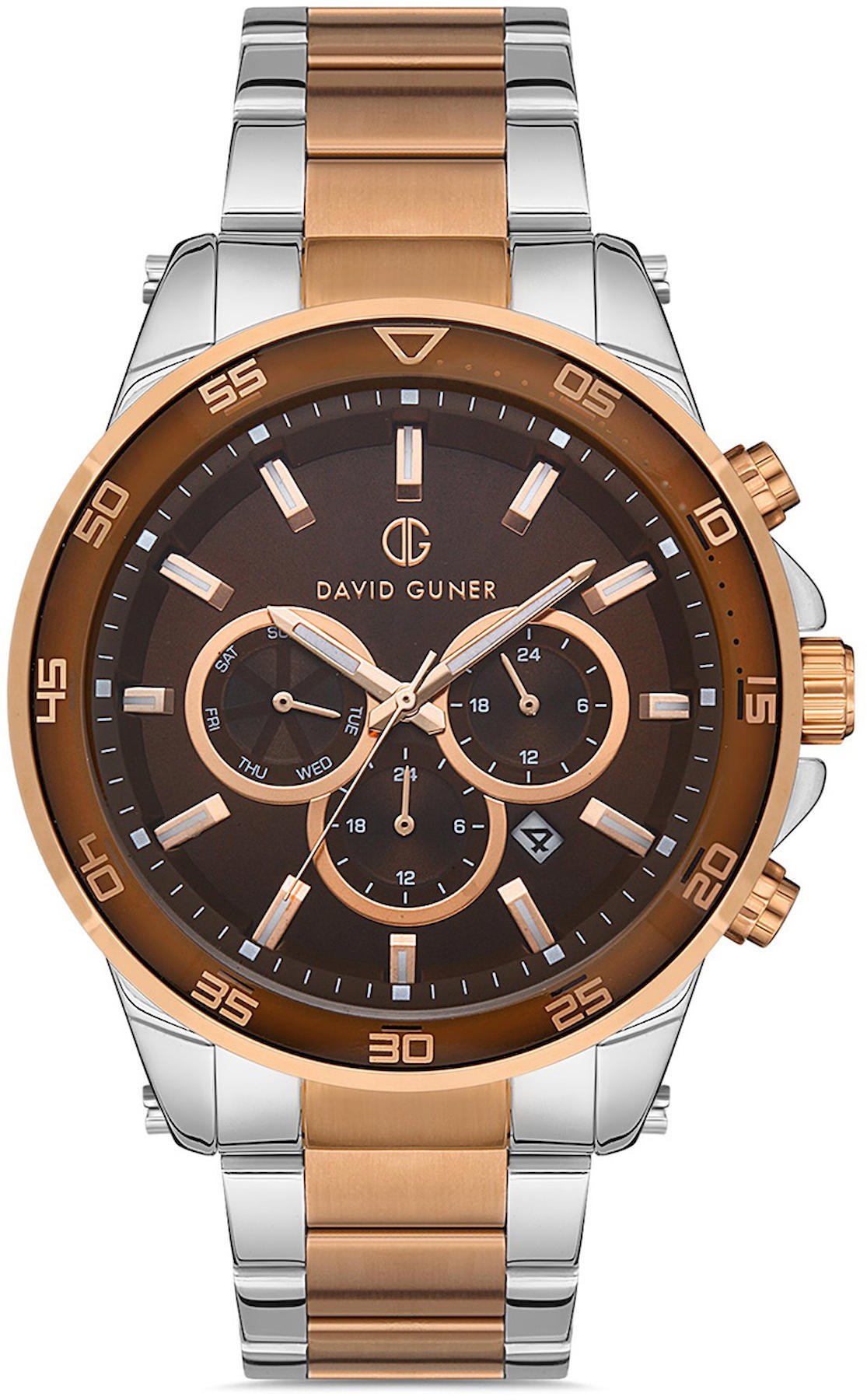 David Guner DG-8190GA-E6 Takvimli 42 mm Gri-Rose Gold Çelik Kordon Analog Kol Saati