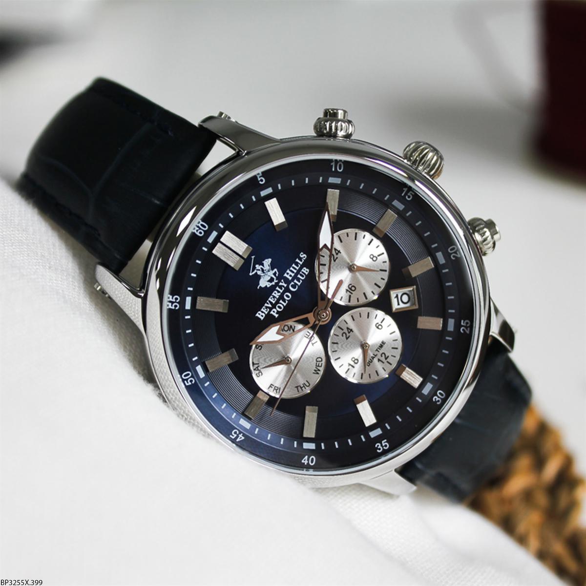 Beverly Hills Polo Club BP3255X399 Takvimli 41-45 mm Siyah Deri Kordon Analog Erkek Kol Saati