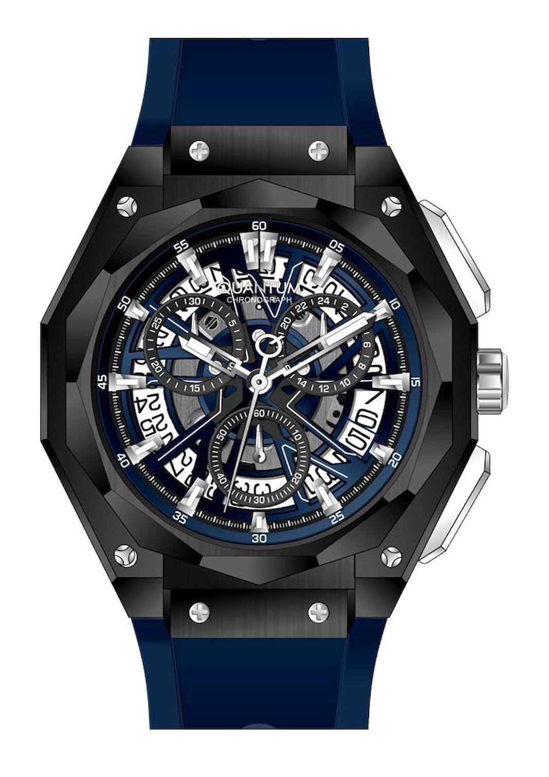 Quantum HNG1097.099 Takvimli 43 mm Lacivert Silikon Kordon Analog Erkek Kol Saati