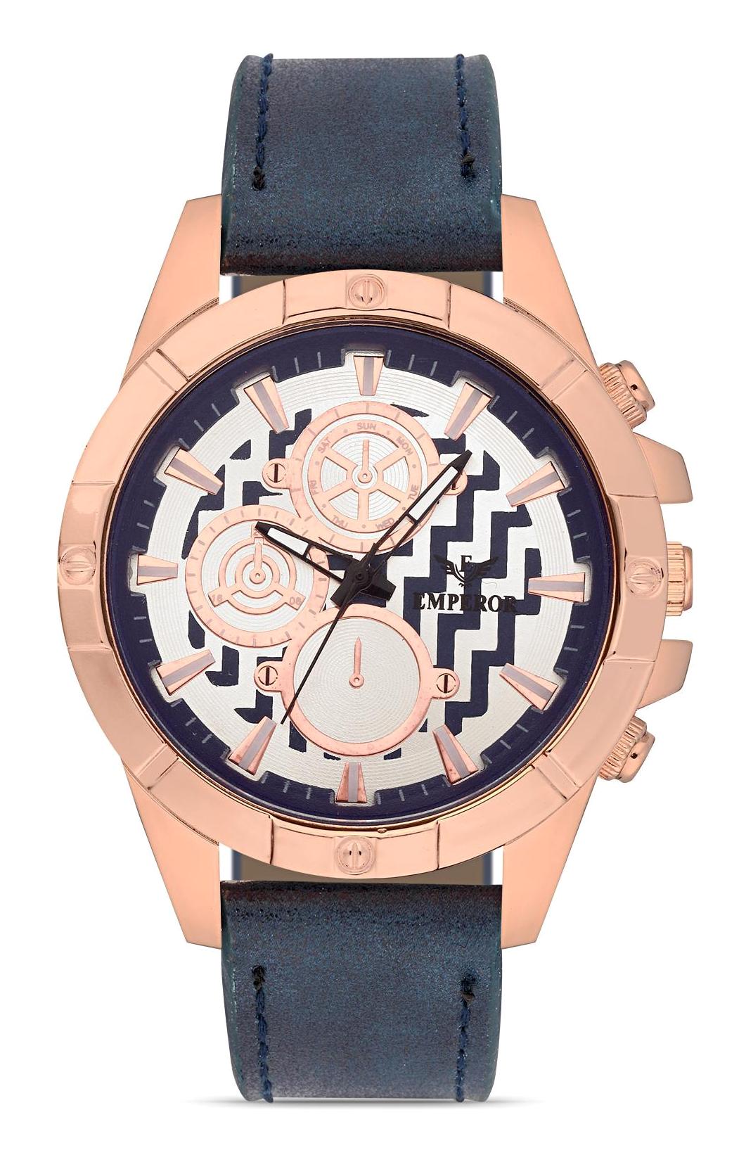 Emperor BREC23090 Takvimli 42 mm Lacivert Deri Kordon Analog Erkek Kol Saati