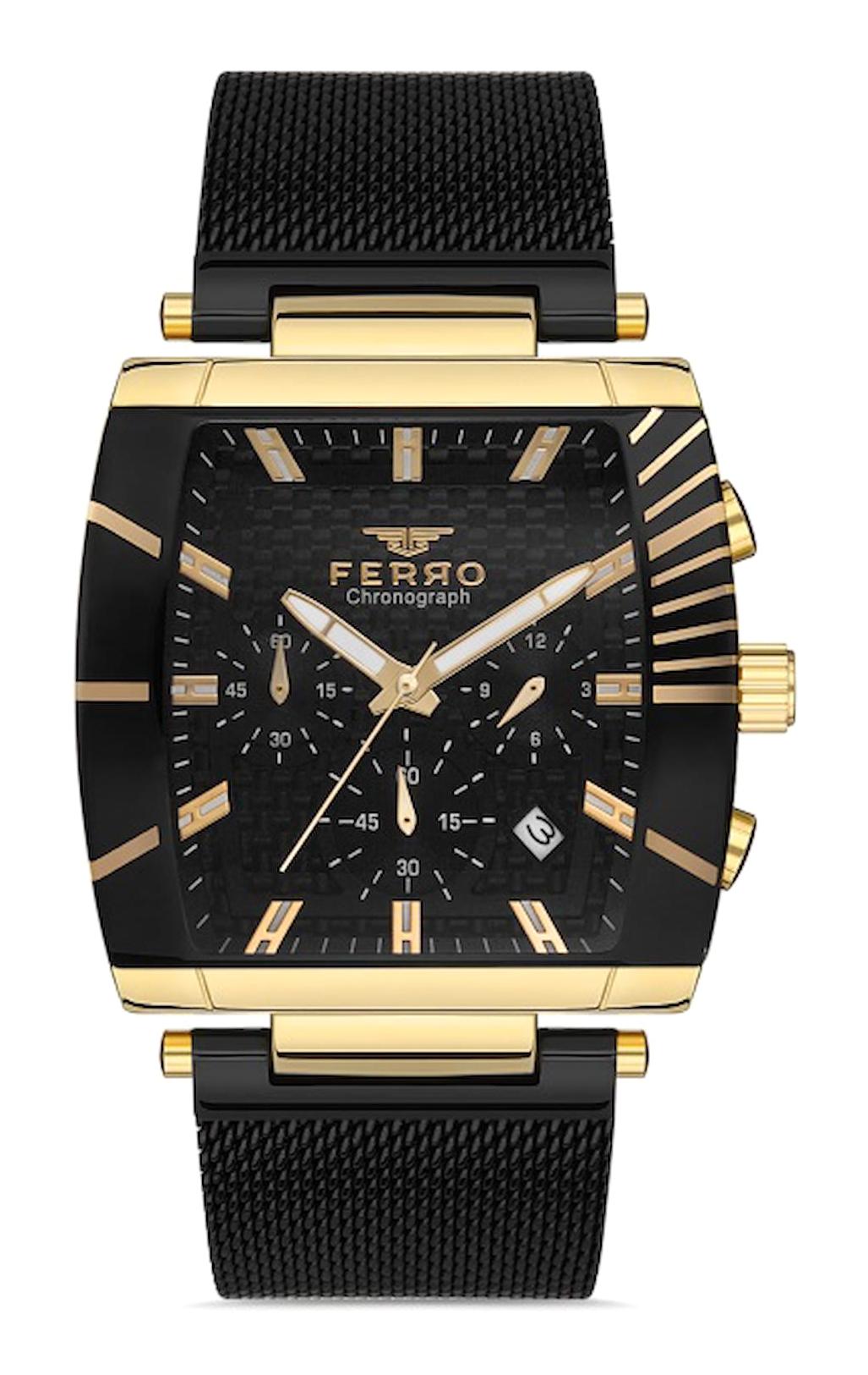 Ferro FM31265C-N Takvimli 40 mm Siyah Metal Kordon Analog Erkek Kol Saati
