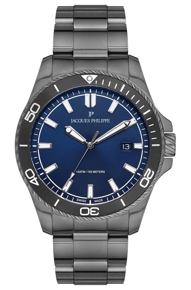 Jacques Philippe JPQGS148337 Takvimli 43 mm Siyah Çelik Kordon Analog Erkek Kol Saati