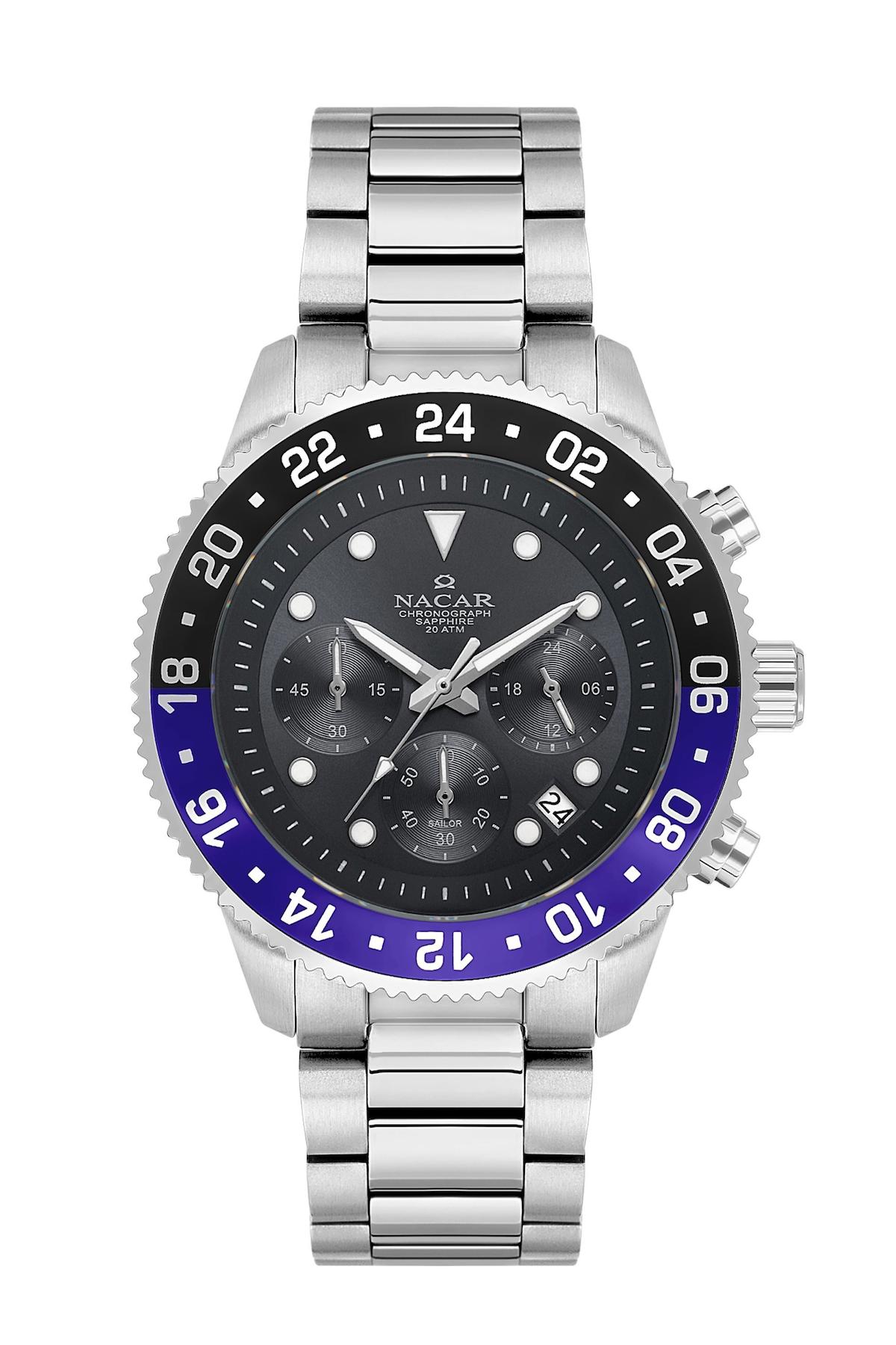 Nacar 37294238NBABM Takvimli 44 mm Çelik Kordon Analog Kol Saati