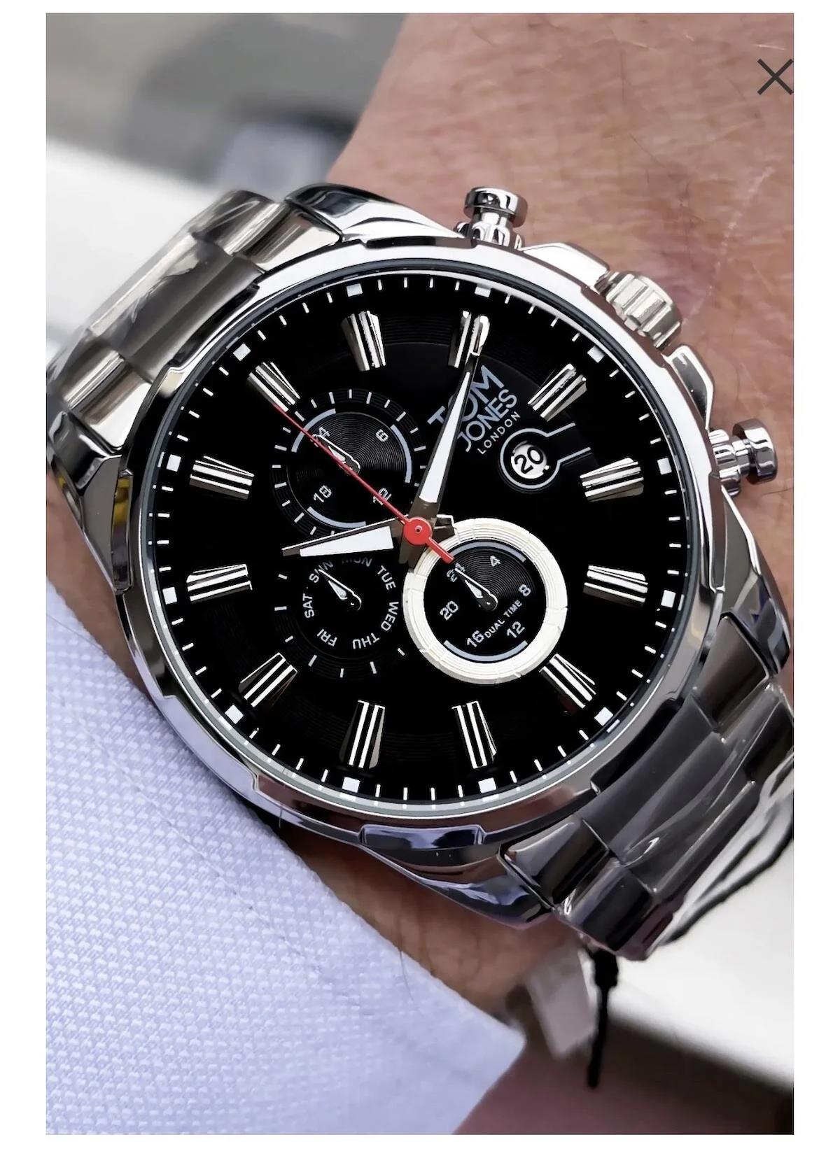 Tom Jones TJ-1-1282 Takvimli 44 mm Çelik Kordon Analog Erkek Kol Saati