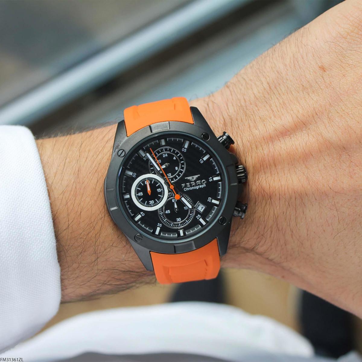 Ferro FM31361ZL Takvimli 44 mm Turuncu Silikon Kordon Analog Erkek Kol Saati