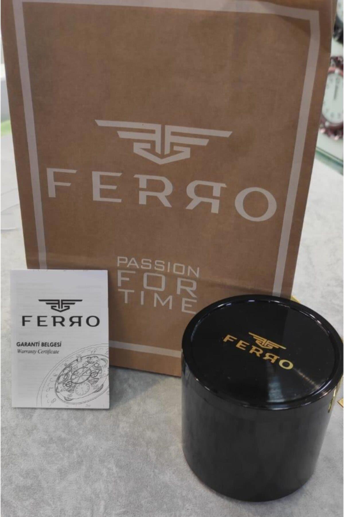 Ferro EF.11368-R3 Pusulalı Takvimli 44 mm Lacivert-Rose Gold Deri Kordon Analog Erkek Kol Saati