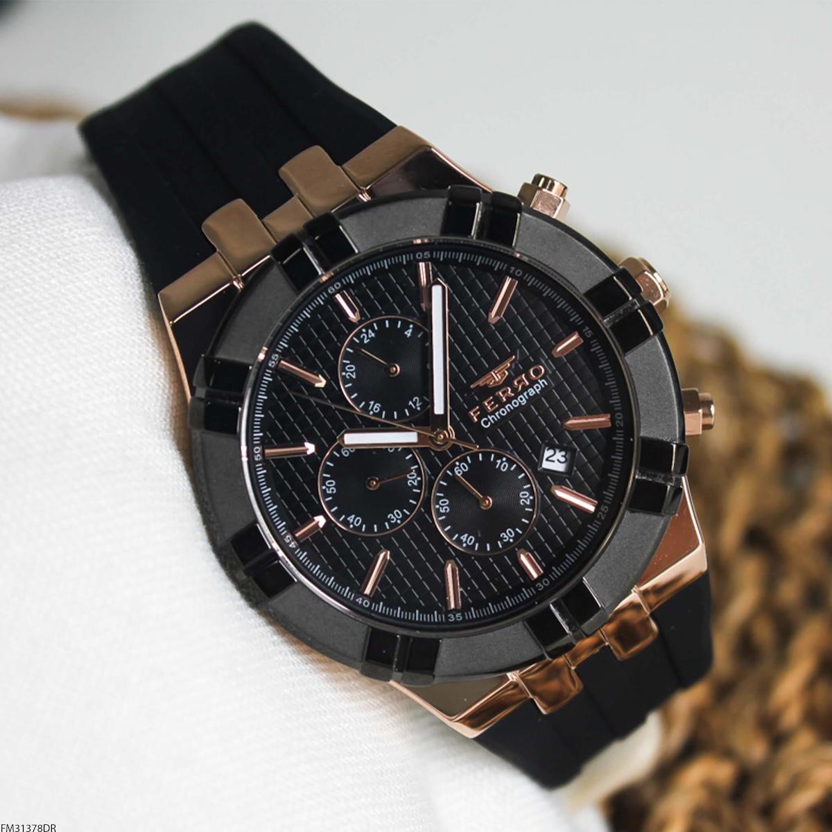 Ferro FM31378DR Takvimli 45 mm Siyah Silikon Kordon Analog Erkek Kol Saati