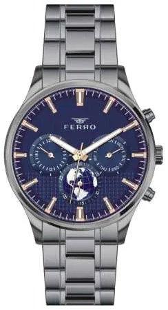 Ferro TH-FM31215A-V3 Pusulalı Takvimli 42 mm Antrasit Çelik Kordon Analog Erkek Kol Saati