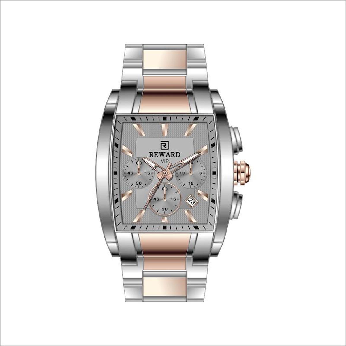Reward A142998 Takvimli 42 mm Gri-Rose Gold Metal Kordon Analog Erkek Kol Saati