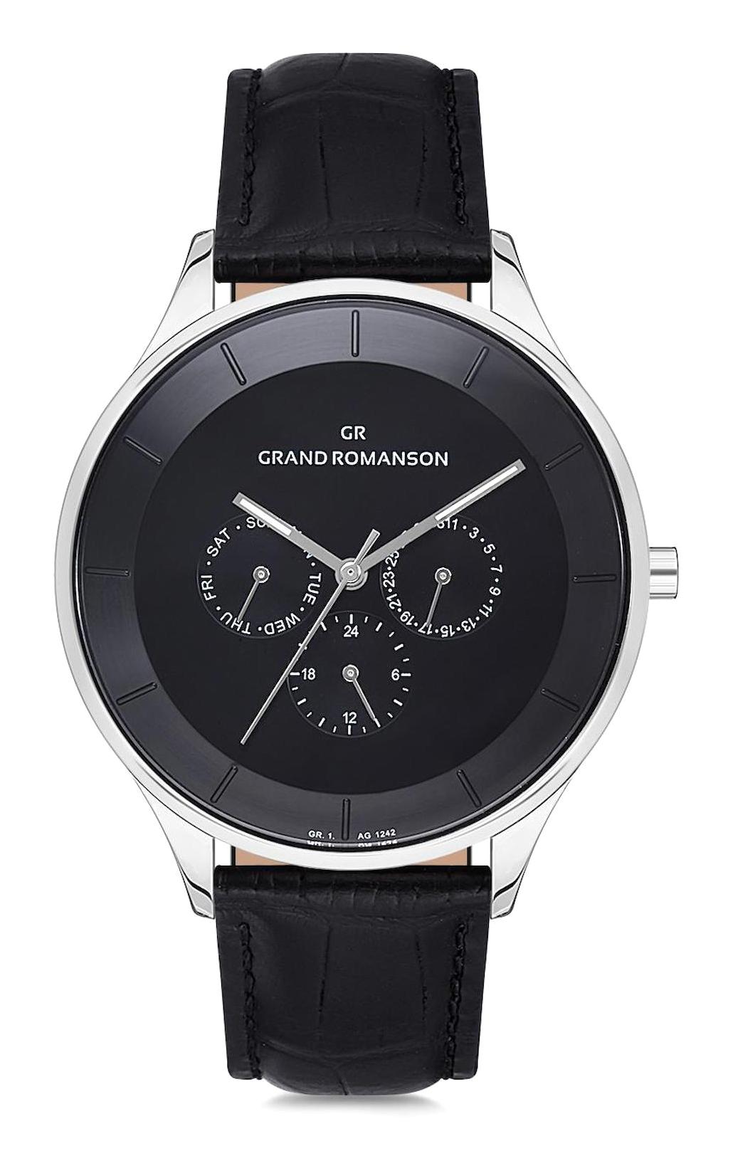 Grand Romanson GR.1.AG1242.01 Takvimli 41-45 mm Siyah Deri Kordon Analog Kol Saati