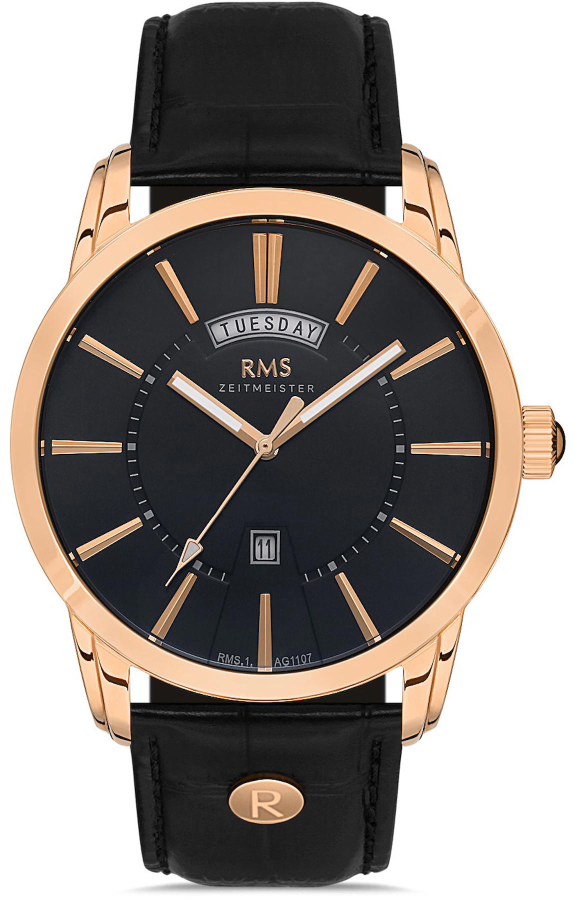 Romanson RMS.1.AG1107.05 Takvimli 45 mm Siyah Deri Kordon Analog Kol Saati