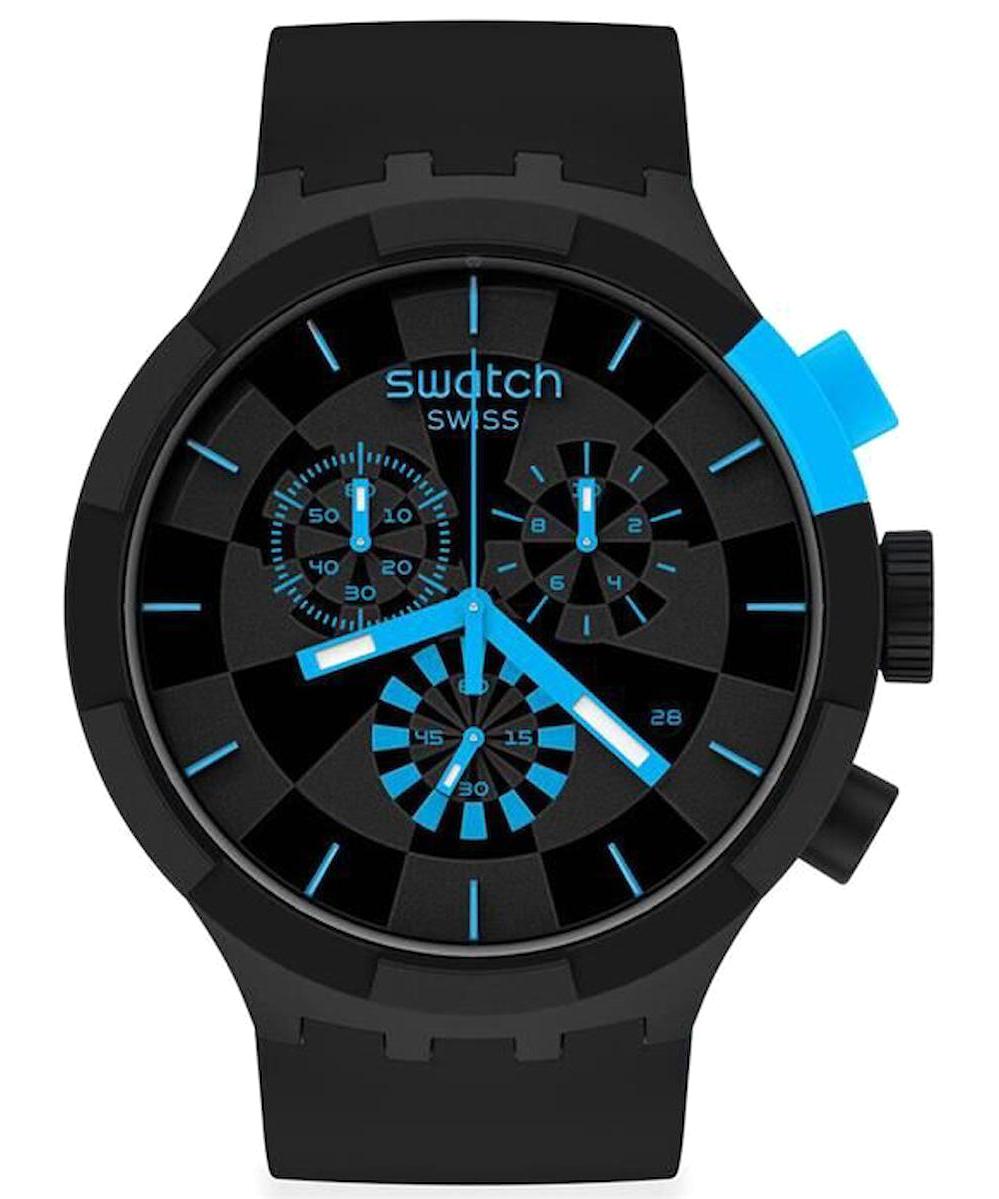 Swatch SB02B401 Takvimli 44 mm Siyah Silikon Kordon Analog Erkek Kol Saati
