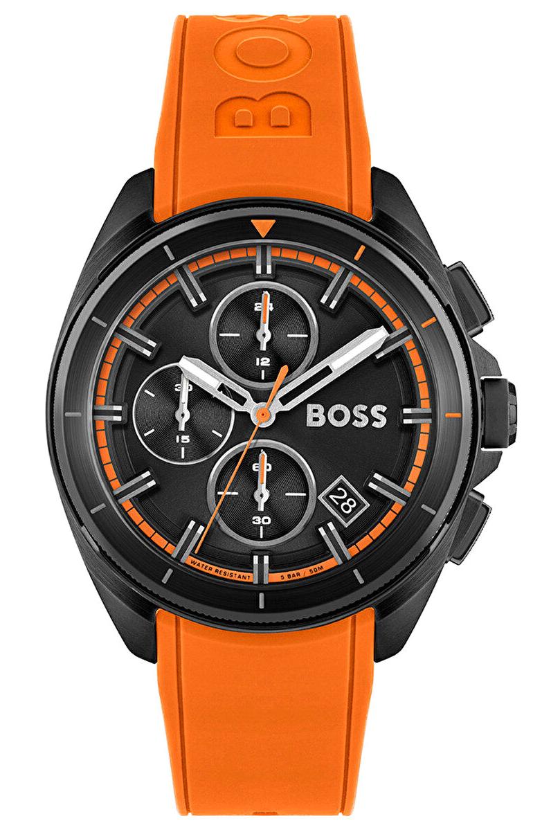 Hugo Boss HB1513957 Pusulalı Takvimli 42 mm Turuncu Silikon Kordon Analog Erkek Kol Saati