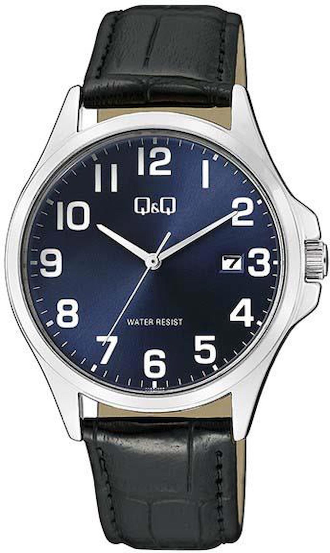 Q&Q A480J305Y 40 mm Siyah Deri Kordon Analog Erkek Kol Saati