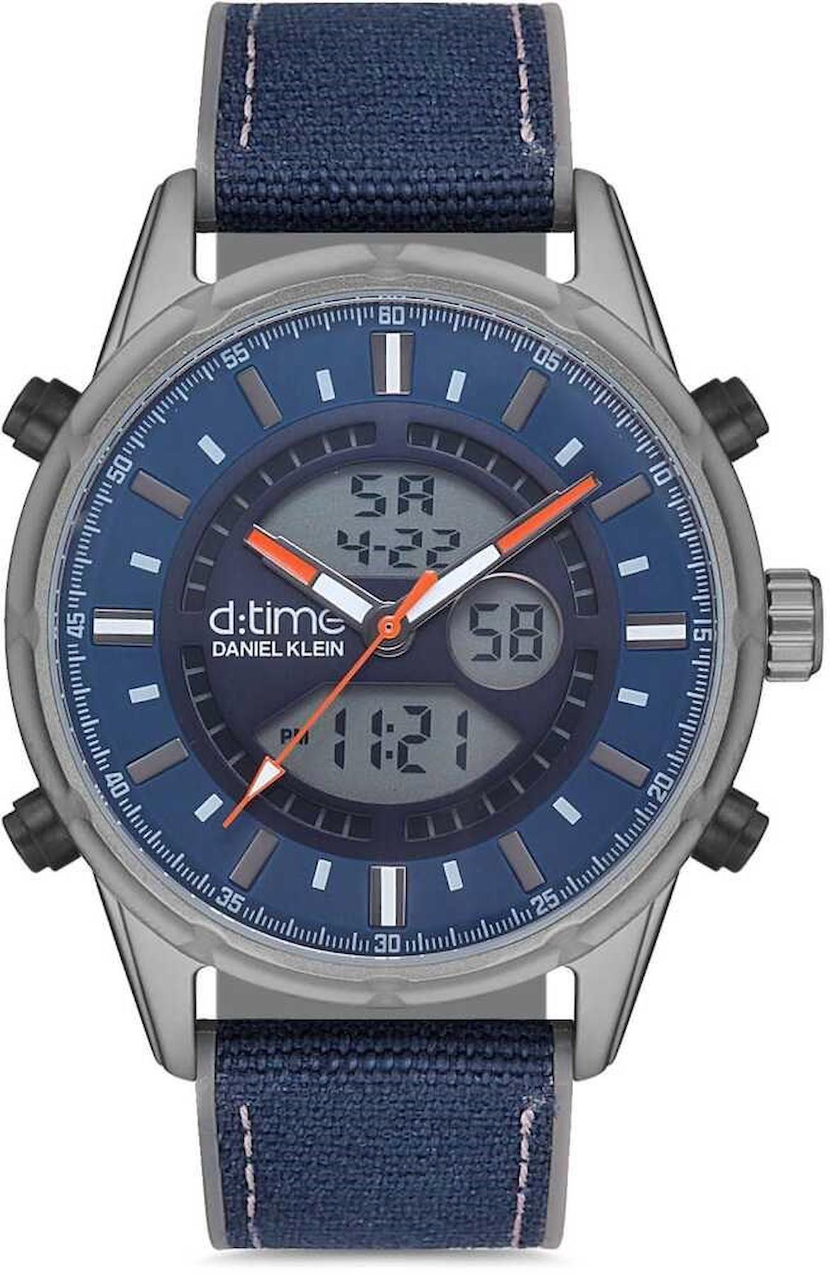 Daniel Klein DK.1.12635.5 Takvimli 45 mm Gri-Lacivert Deri Kordon Analog Erkek Kol Saati