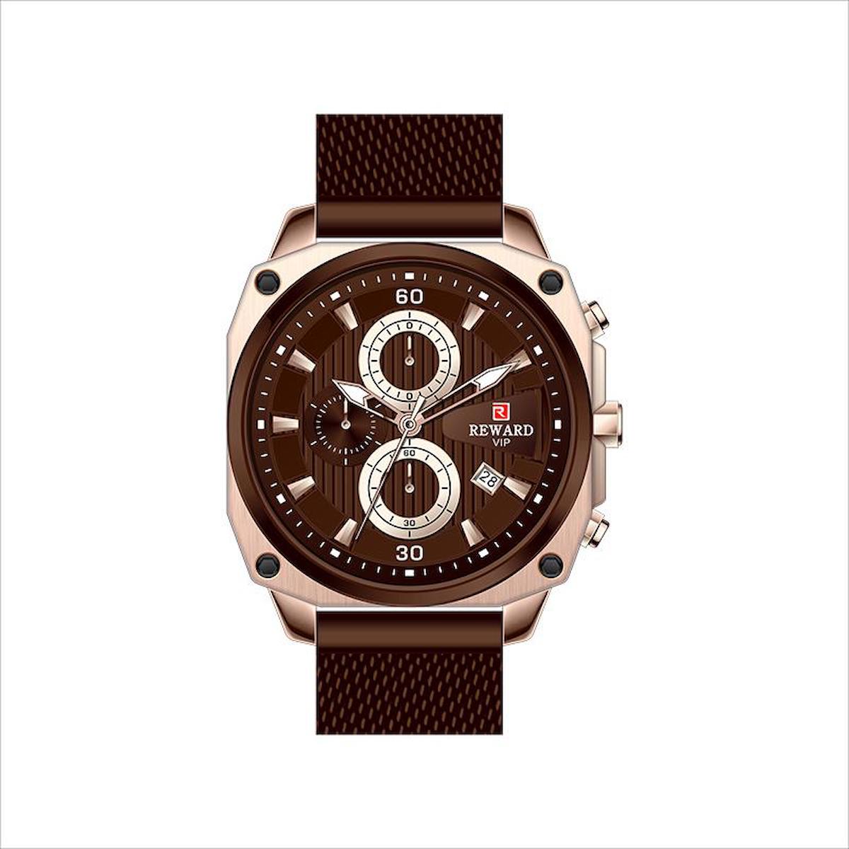 Reward A142045 Takvimli 45 mm Kahverengi Metal Kordon Analog Erkek Kol Saati