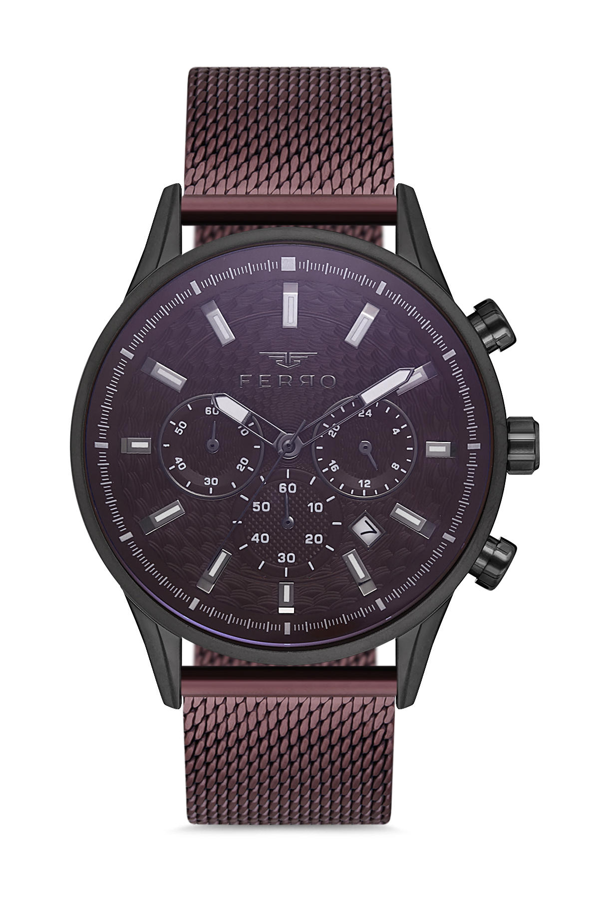 Ferro FM11057C-1098-V6 Takvimli 42 mm Mor Çelik Kordon Analog Erkek Kol Saati