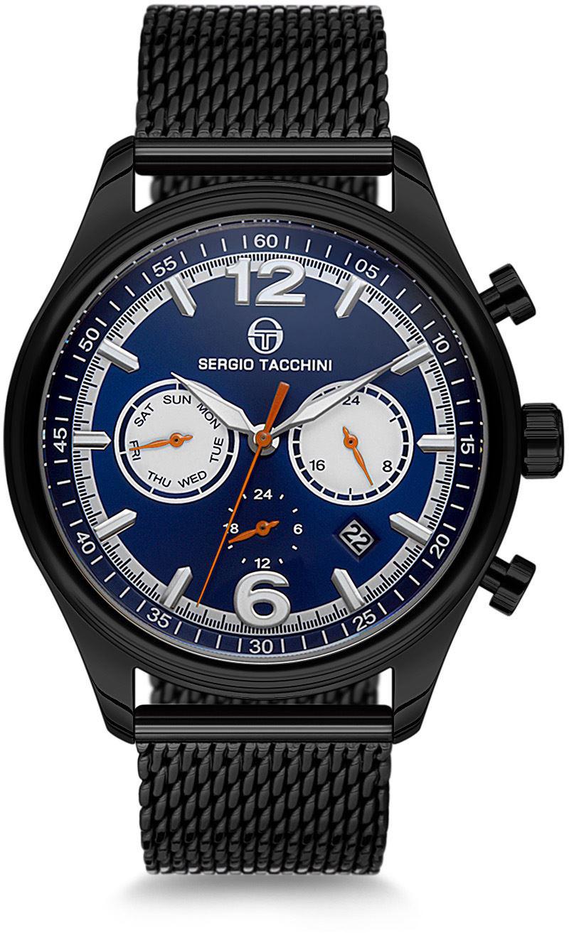 Sergio Tacchini ST.2.117.06 Takvimli 42 mm Siyah Çelik Kordon Analog Kol Saati