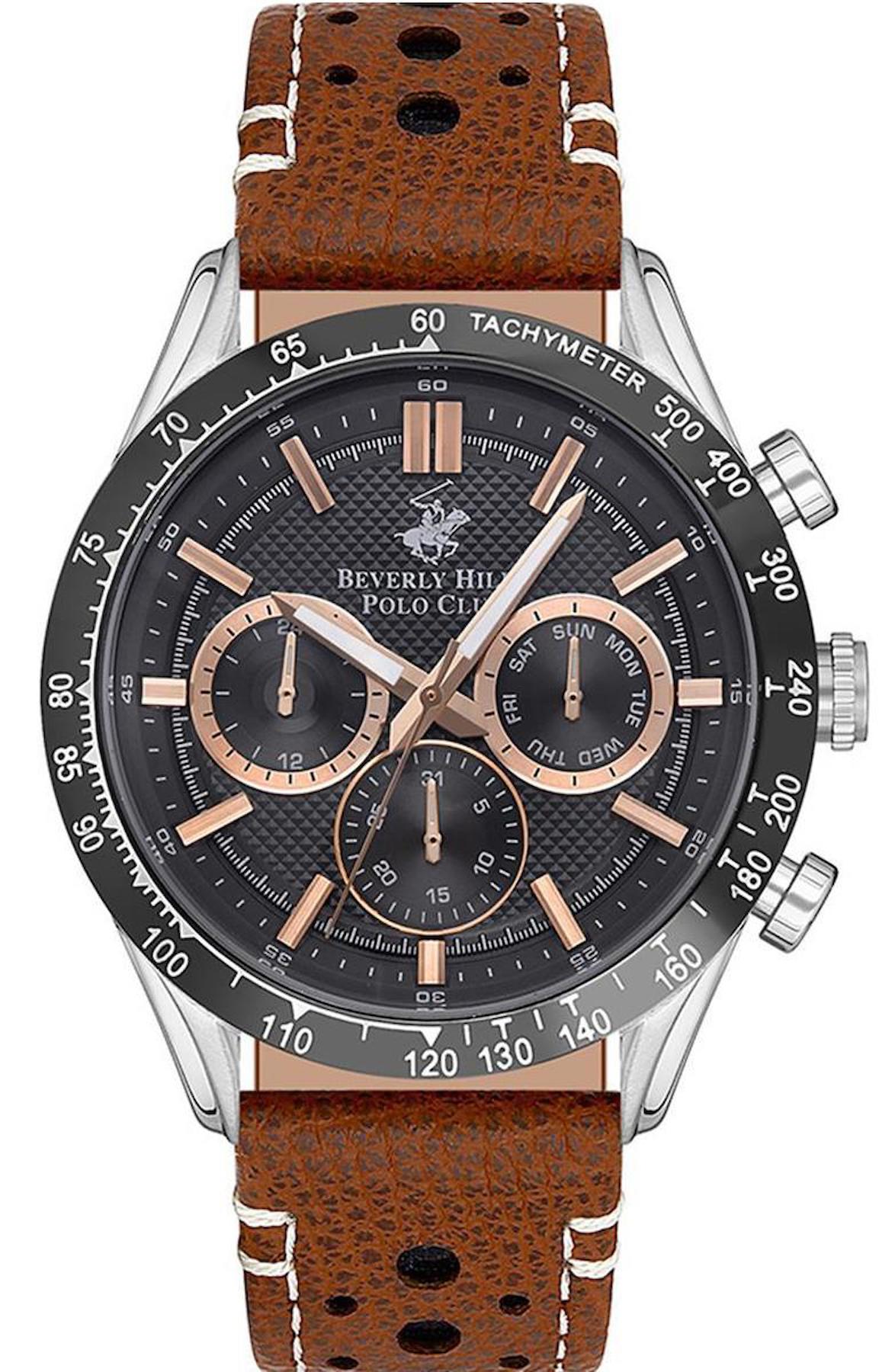 Beverly Hills Polo Club BP3317X652 Takvimli 45 mm Kahverengi Deri Kordon Analog Erkek Kol Saati