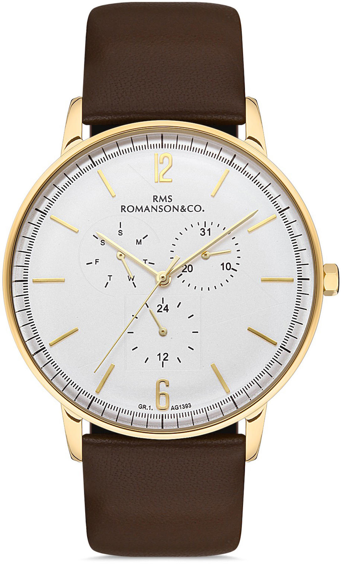 Romanson GR.1.AG1393.05 Takvimli 42 mm Kahverengi Deri Kordon Analog Kol Saati