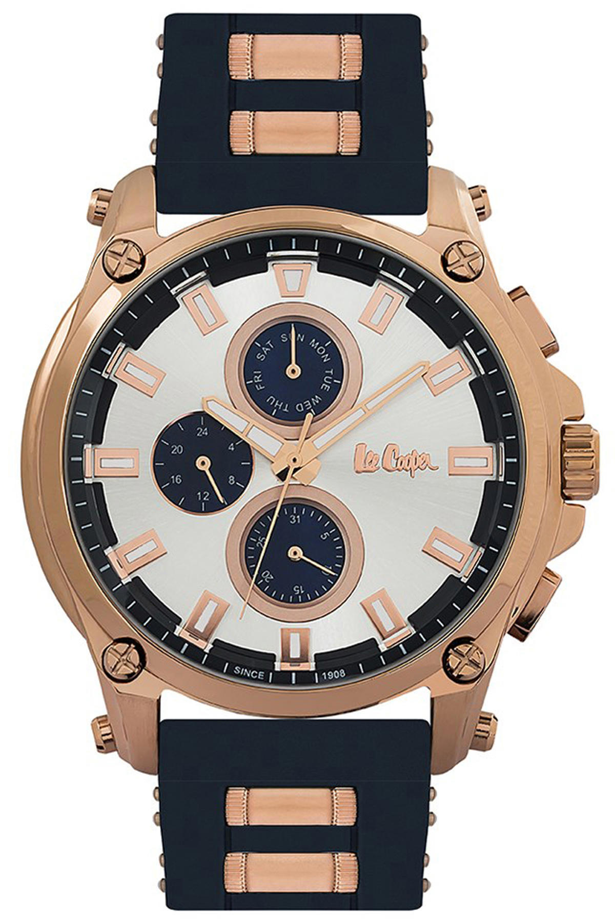 Lee Cooper LC06518.439 Takvimli 47 mm Lacivert-Rose Gold Silikon Kordon Analog Erkek Kol Saati