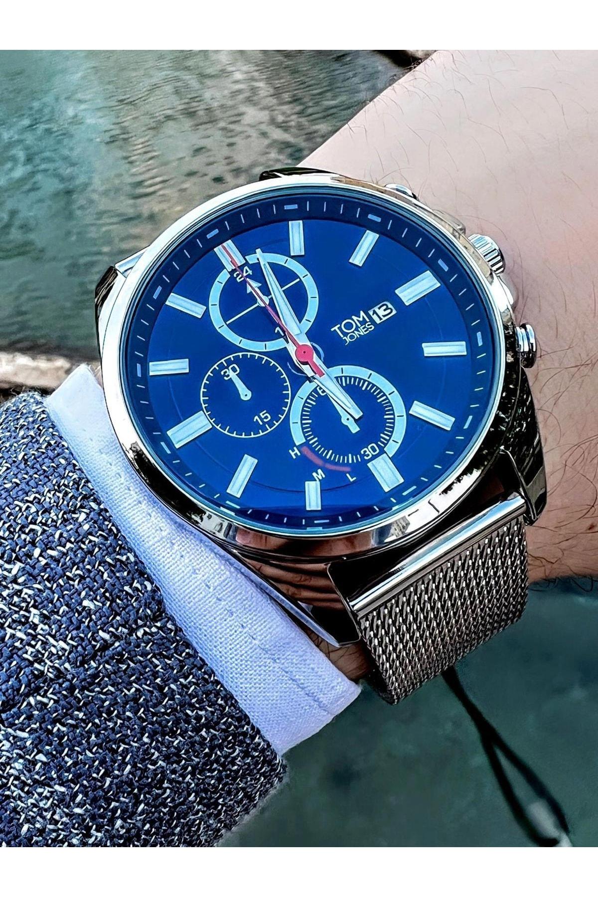 Tom Jones TYC00532545 Takvimli 44 mm Çelik Kordon Analog Erkek Kol Saati