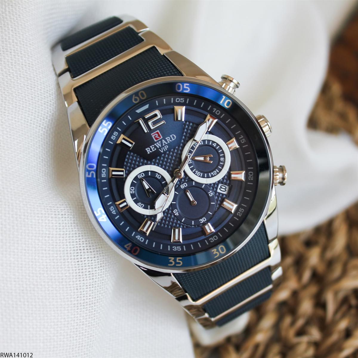 Reward RWA141012 Takvimli 45 mm Gri-Lacivert Metal Kordon Analog Erkek Kol Saati