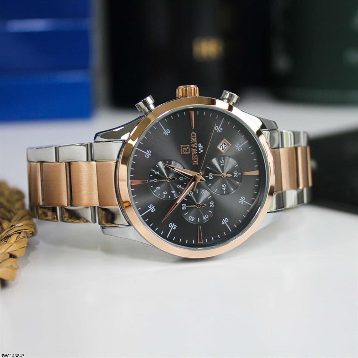 Reward RWA143847 Takvimli 44 mm Gri-Rose Gold Çelik Kordon Analog Erkek Kol Saati