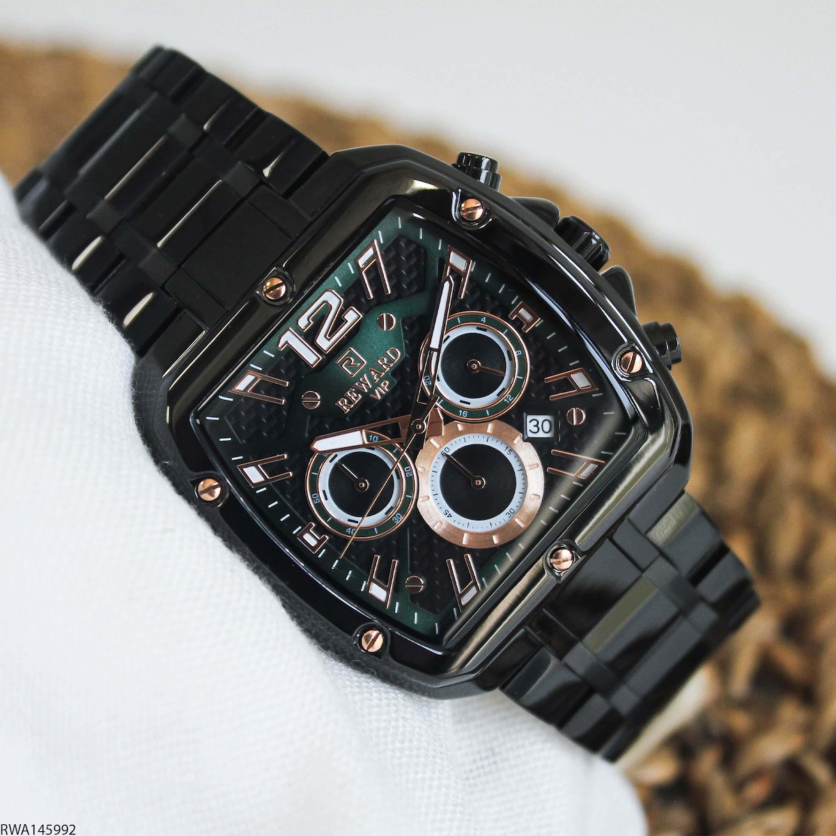 Reward RWA145992 Takvimli 43 mm Siyah Çelik Kordon Analog Erkek Kol Saati