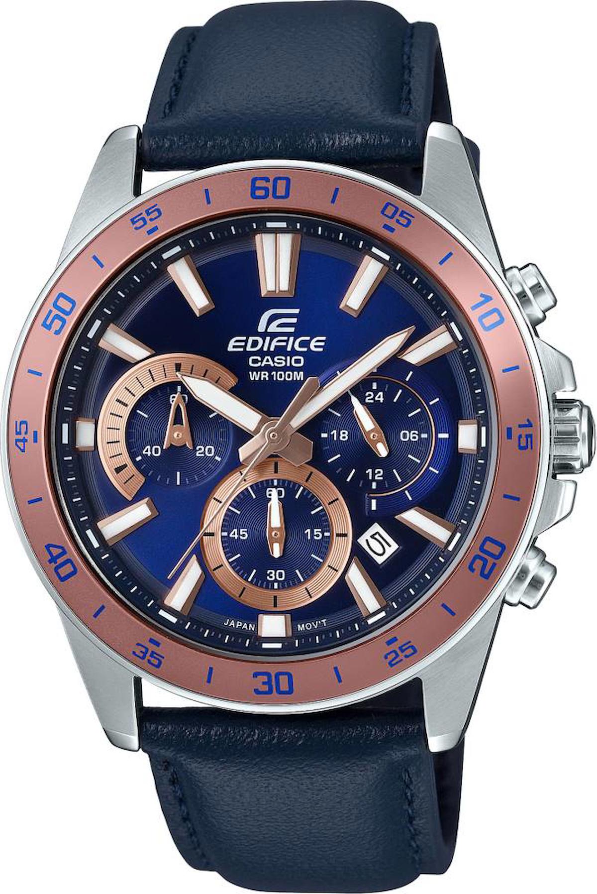 Casio EFV-570L-2BVUDF Takvimli 43.8 mm Lacivert Deri Kordon Analog Erkek Kol Saati