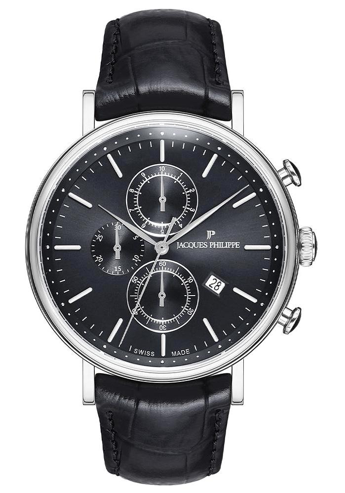 Jacques Philippe JPQGC021111 Takvimli 44 mm Siyah Deri Kordon Analog Erkek Kol Saati