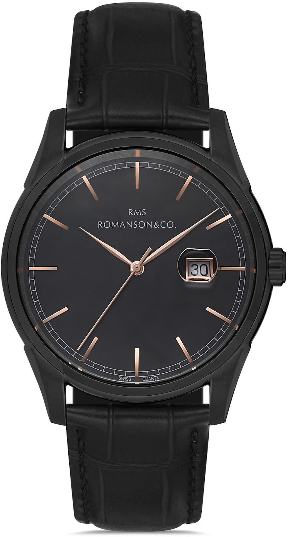 Romanson GR.1.AG1378.04 Takvimli 42 mm Siyah Deri Kordon Analog Kol Saati