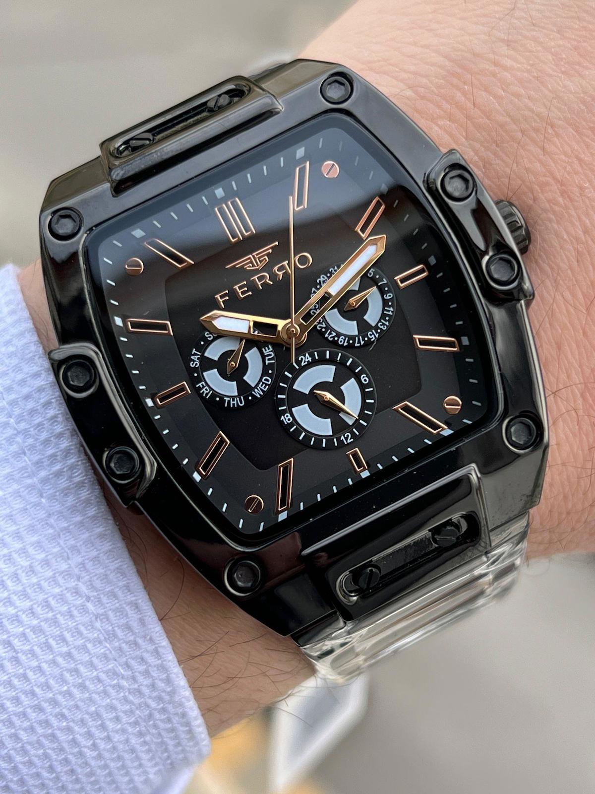 Ferro XF0022 Su Geçirmez Takvimli 44 mm Siyah Çelik Kordon Analog Erkek Kol Saati