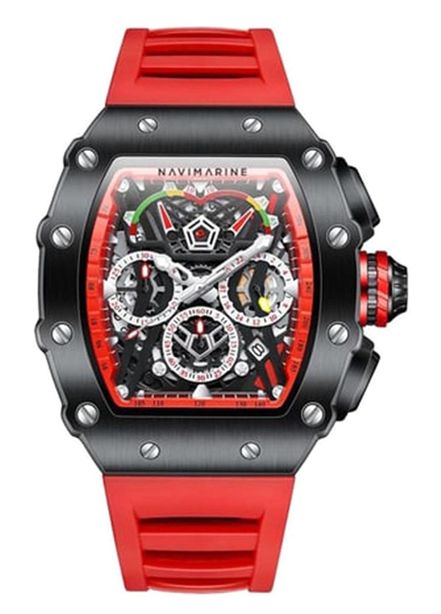 Navimarine AZSE002 Kırmızı Silikon Kordon Analog Erkek Kol Saati