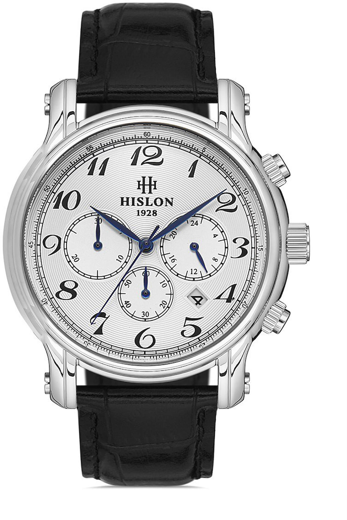 Hislon MS106S-02BS Pusulalı Takvimli 44 mm Siyah Deri Kordon Analog Kol Saati