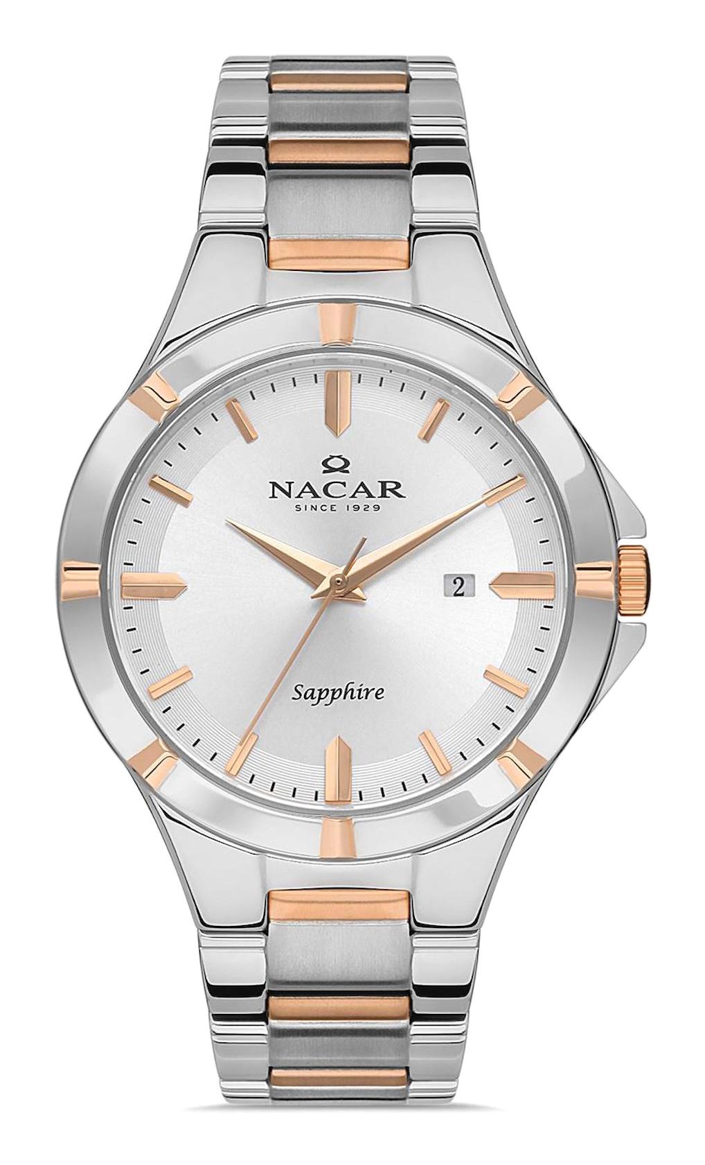 Nacar 36291032ESM Takvimli 44 mm Altın-Çelik Kordon Analog Kol Saati