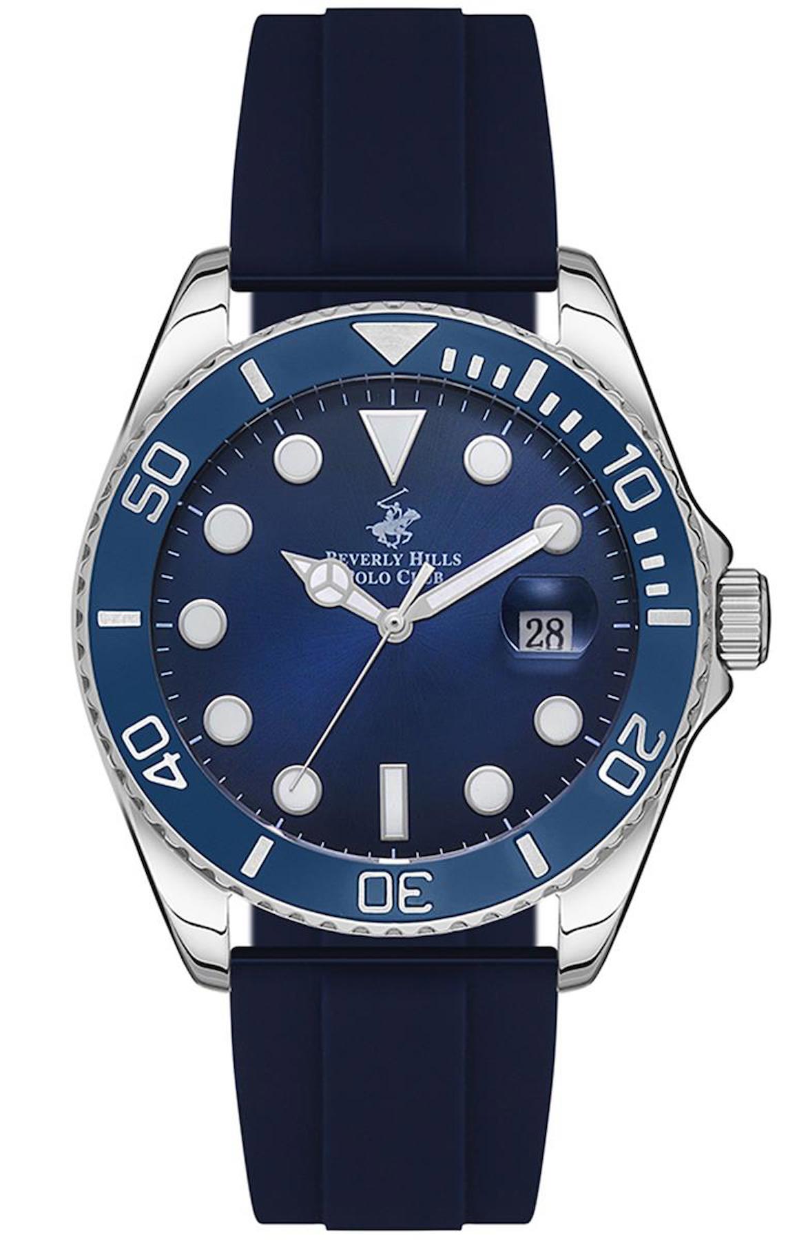 Beverly Hills Polo Club BP3329X399 Takvimli 43 mm Lacivert Silikon Kordon Analog Erkek Kol Saati