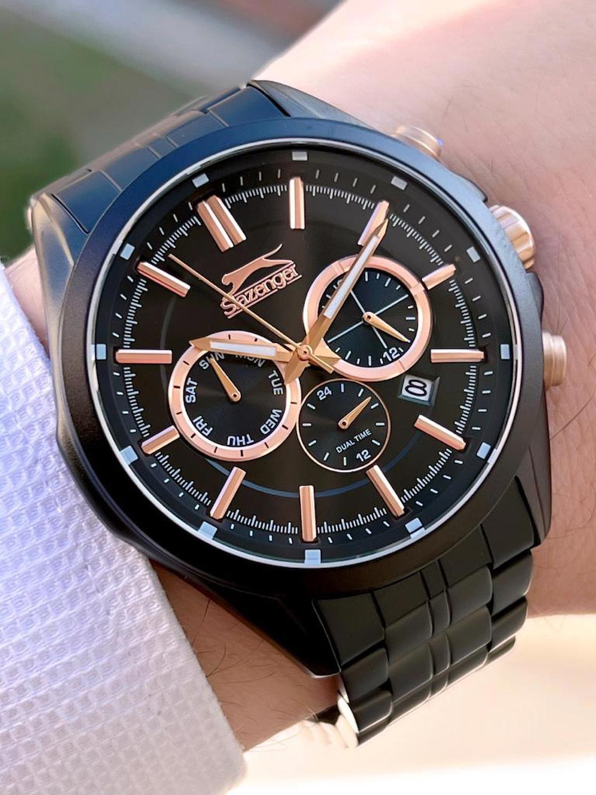 Slazenger SL.05 Takvimli 46-48 mm Siyah Çelik Kordon Analog Erkek Kol Saati
