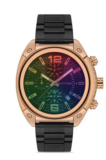 Navimarine NVM12-R2 Takvimli 46 mm Siyah Çelik Kordon Analog Kol Saati