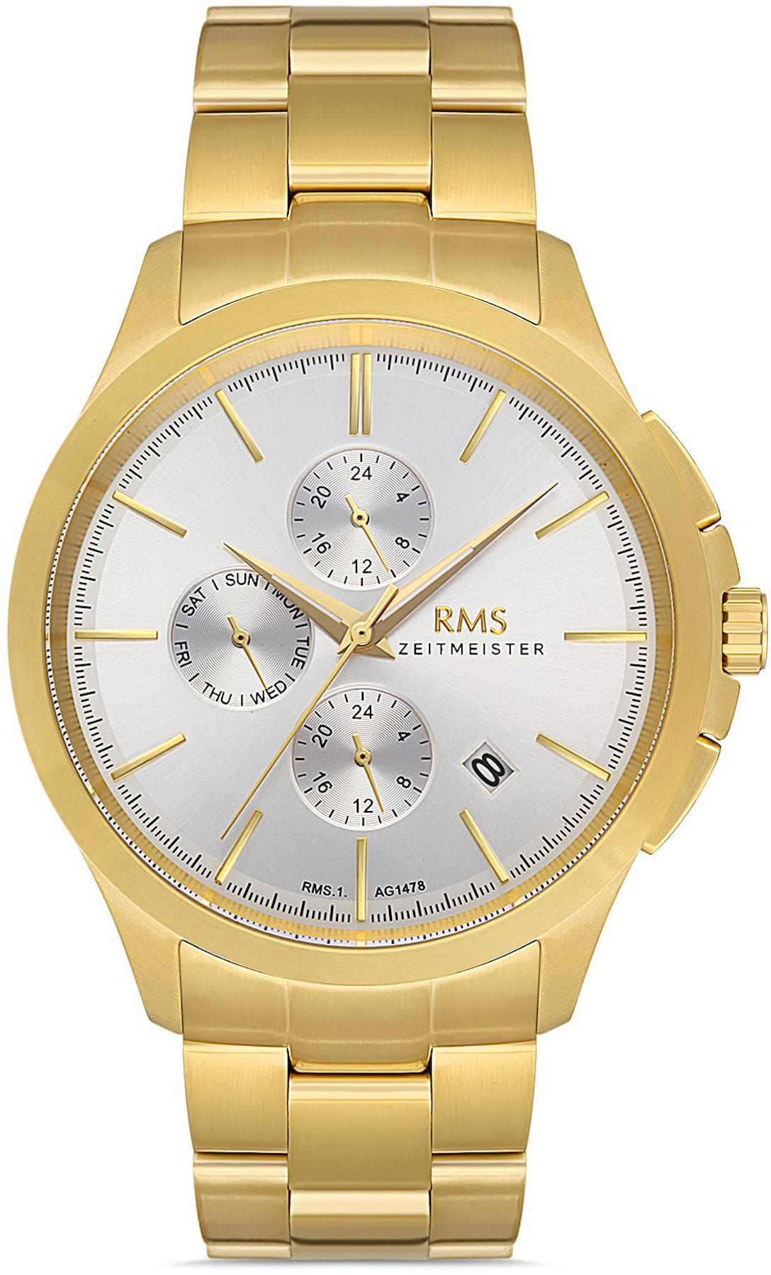 Romanson RMS.1.AG1478.06 Takvimli 44 mm Altın Çelik Kordon Analog Kol Saati