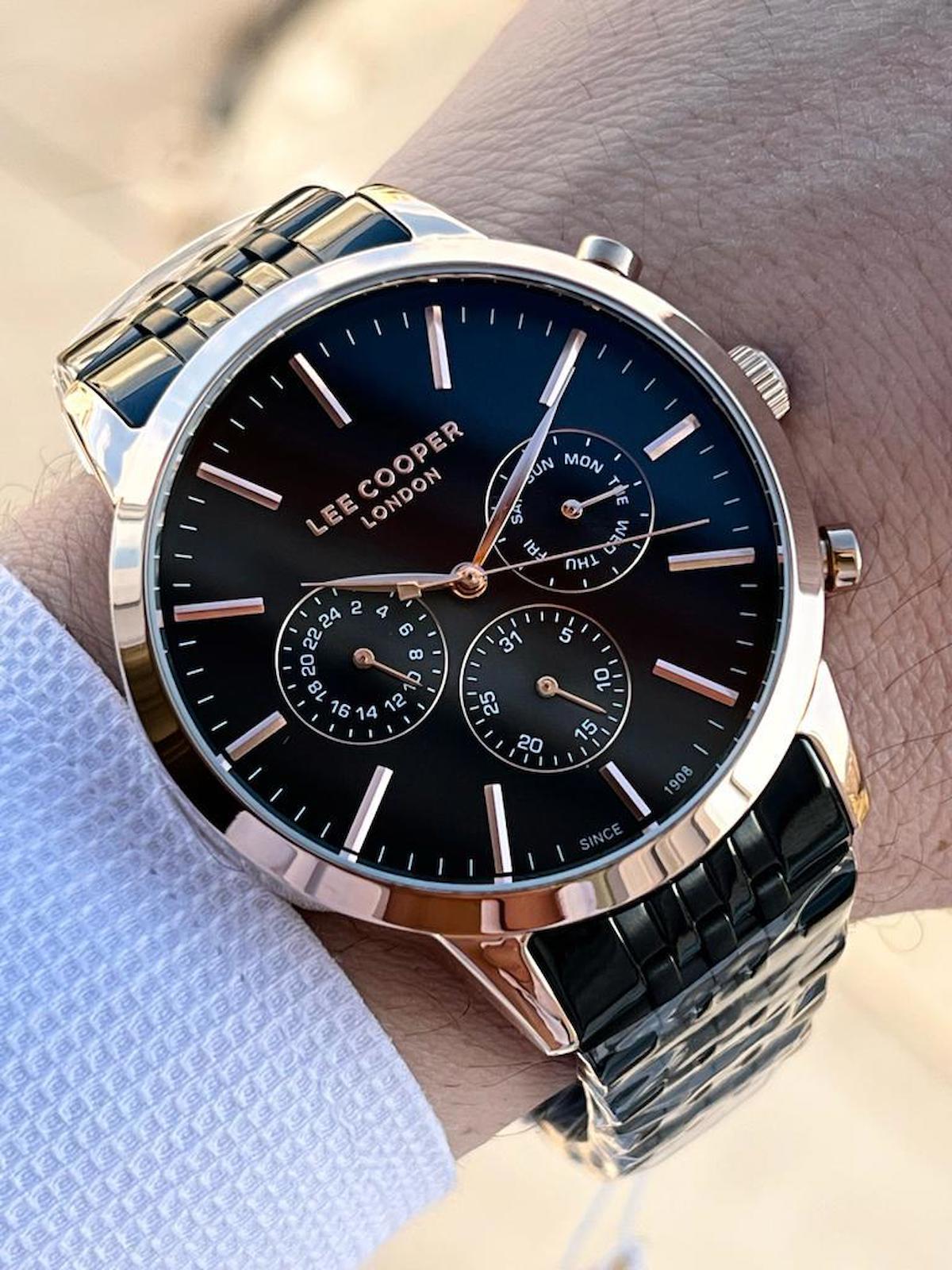 Lee Cooper ELC07359.450-NM Takvimli 44 mm Siyah Çelik Kordon Analog Erkek Kol Saati