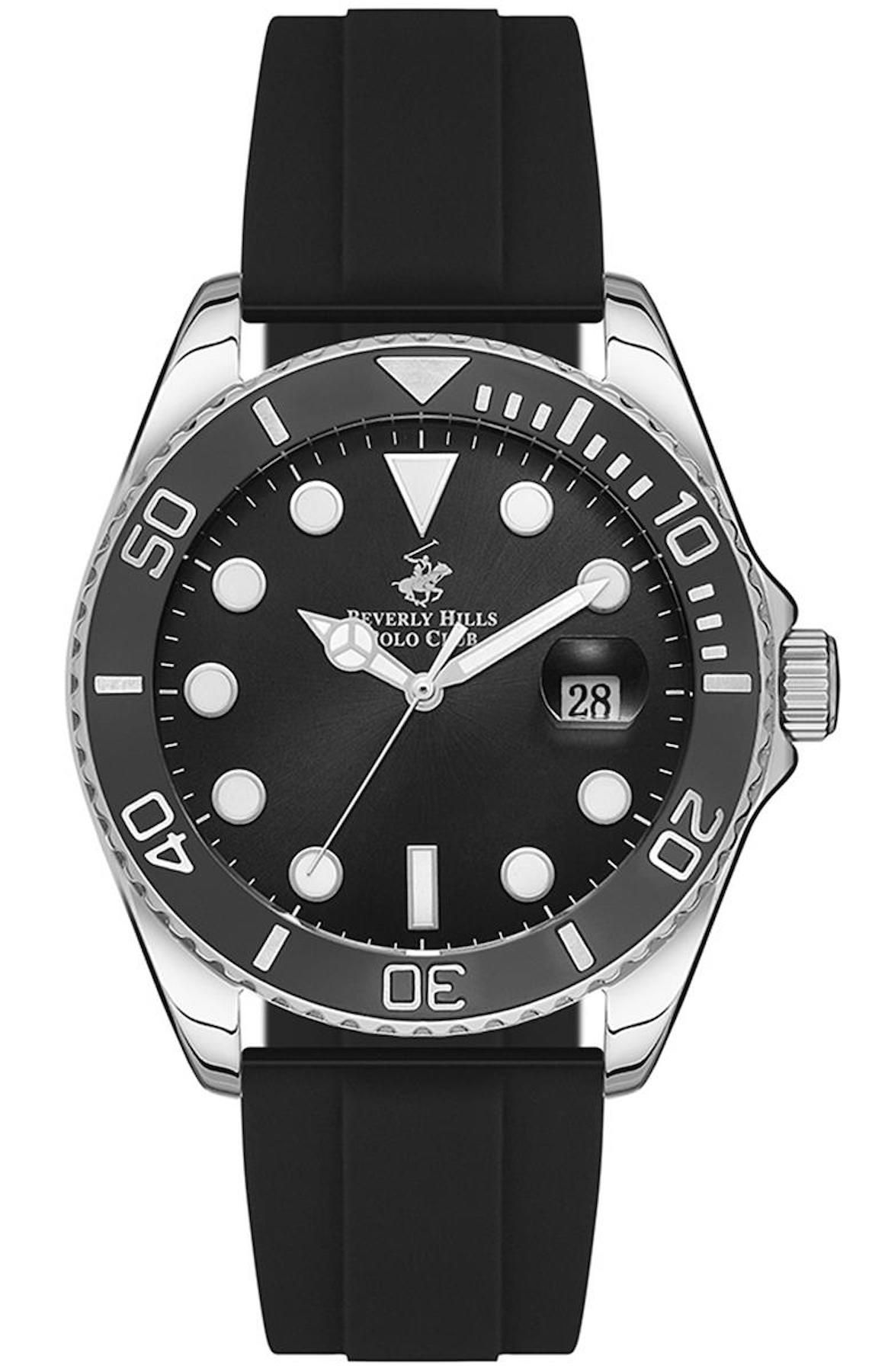 Beverly Hills Polo Club BP3329X351 Takvimli 47 mm Siyah Silikon Kordon Analog Erkek Kol Saati