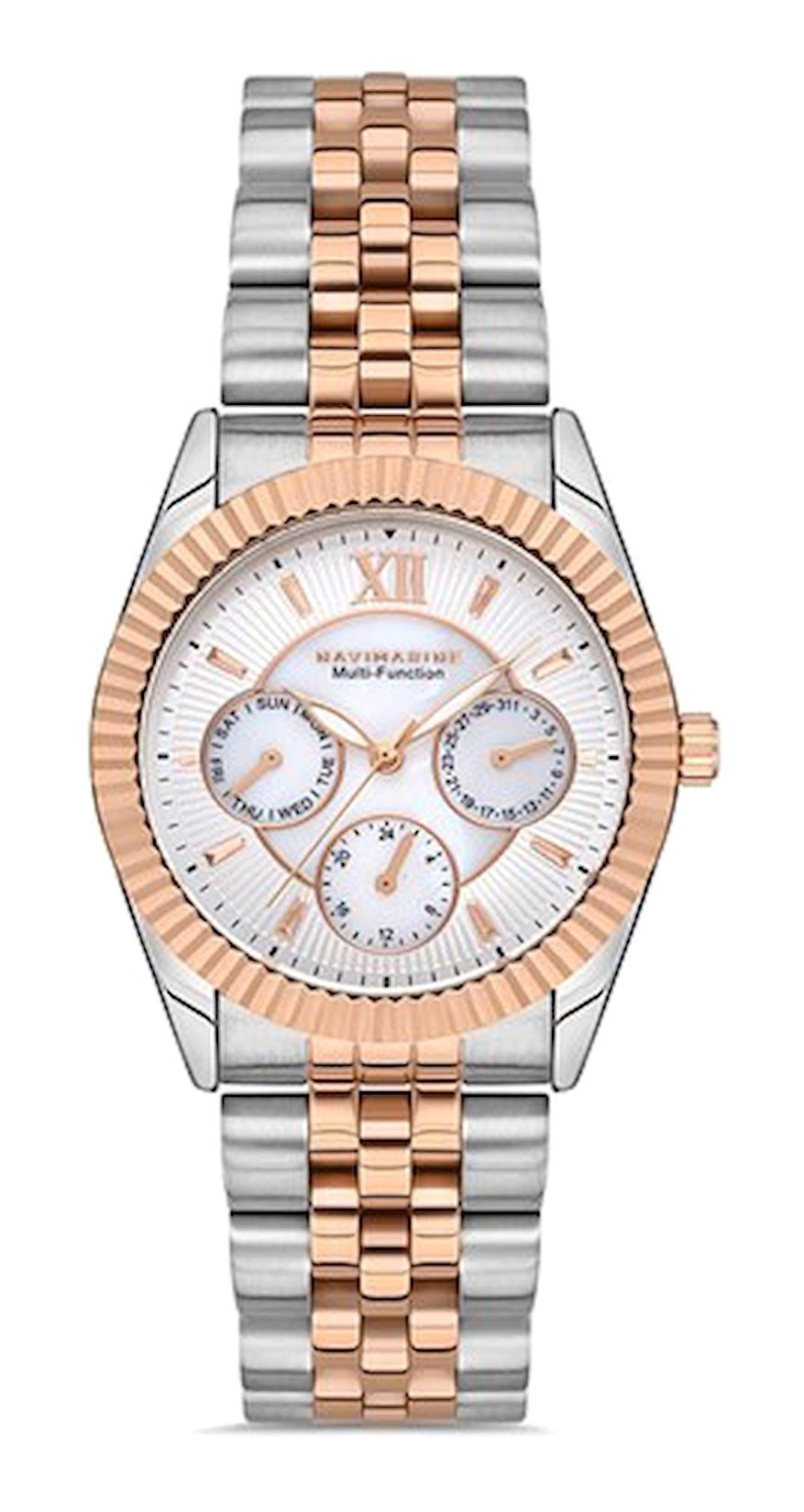 Navimarine NVM23-E1 Takvimli 36 mm Gri-Rose Gold Çelik Kordon Analog Kol Saati
