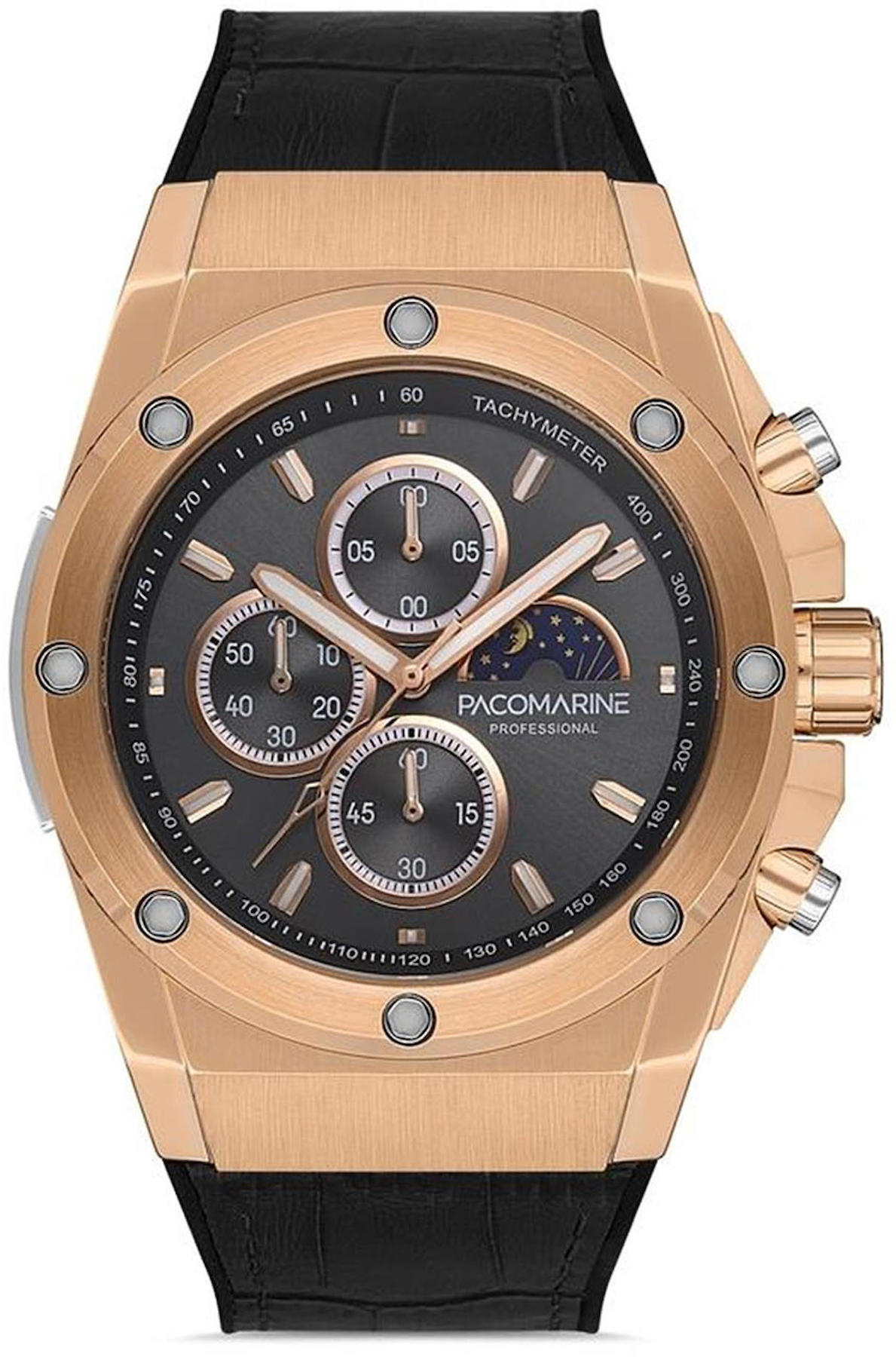 Pacomarine PM.28006.05 Takvimli 46 mm Siyah Silikon Kordon Analog Kol Saati