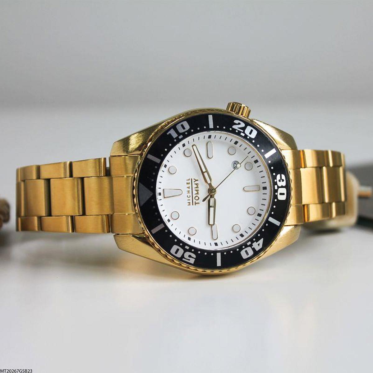 Michael Tommy MT20267GSB23 Takvimli 44 mm Altın Çelik Kordon Analog Erkek Kol Saati