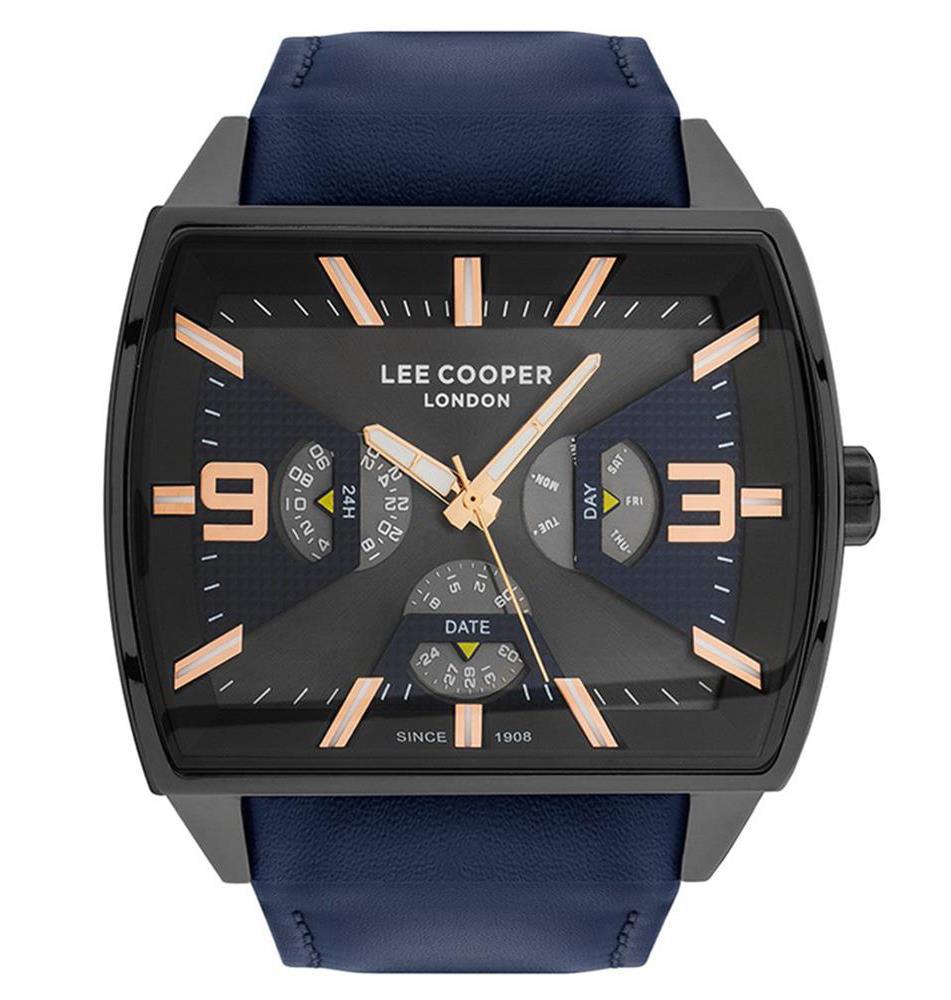 Lee Cooper LC07060.069 Takvimli 46-50 mm Lacivert Deri Kordon Analog Erkek Kol Saati