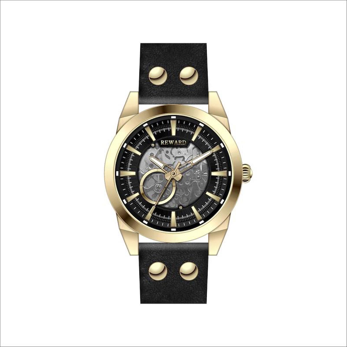 Reward A144106 45 mm Siyah Deri Kordon Analog Erkek Kol Saati