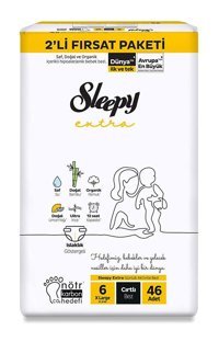 Sleepy Extra 6 Numara Organik Cırtlı Bebek Bezi 46'lı