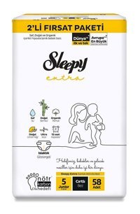 Sleepy Extra 5 Numara Organik Cırtlı Bebek Bezi 58'li