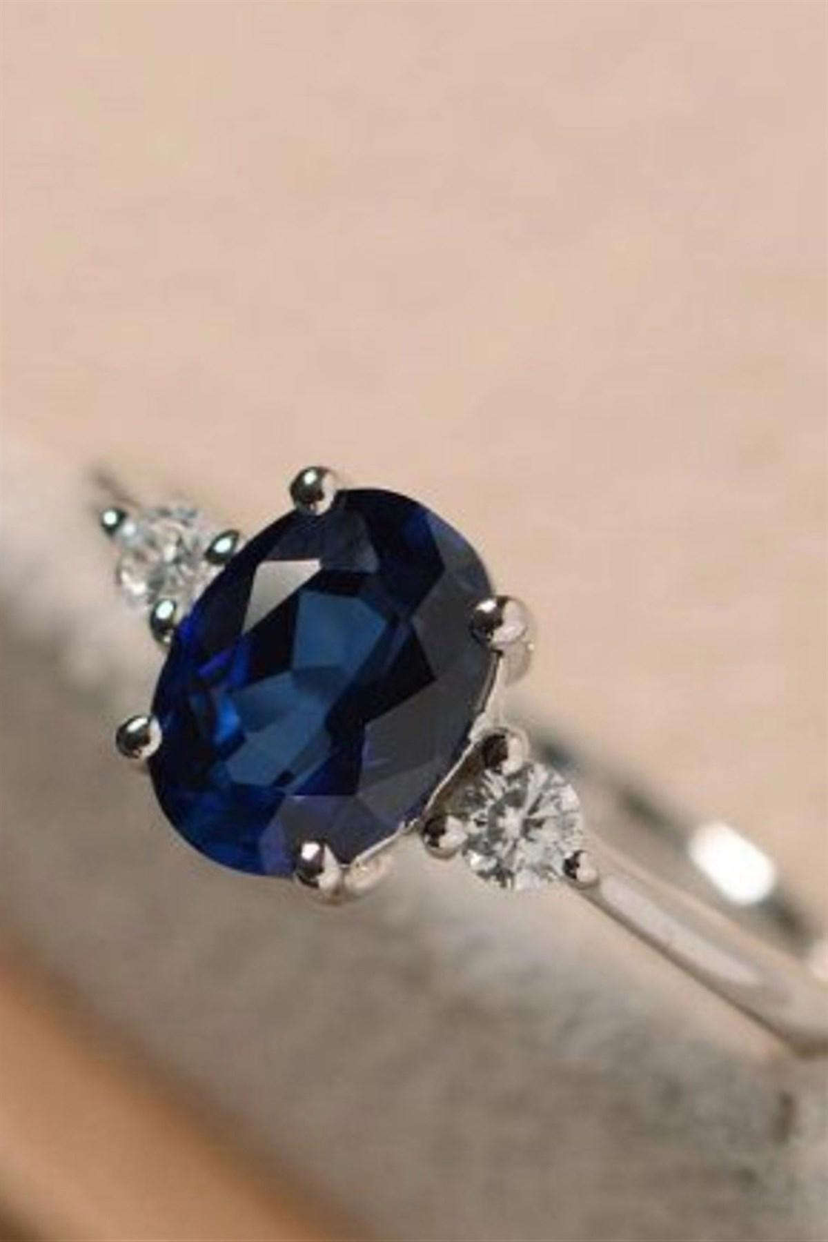 Aykan Kuyumculuk Mavi Taşlı Topaz 14 Ayar Altın Yüzük